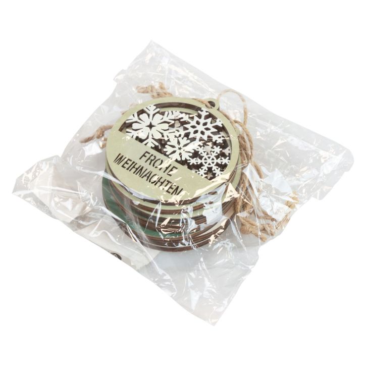 Artikel Dekohänger Weihnachten Holz Frohe Weihnachten Ø8,5cm 9St