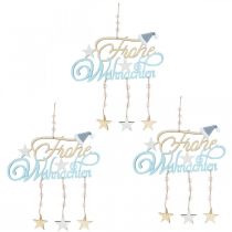 Artikel Dekohänger Frohe Weihnachten, Holzdeko zum Hängen, Advent Natur, Blau H12,5cm B27cm 3St