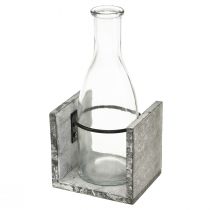 Artikel Glasvase im Grauen Holzständer, 9,5x8x20cm - Rustikale Dekoration mit 4 Flaschen