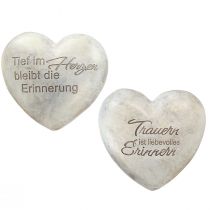 Herz mit Spruch Grabschmuck Polyresin Grau 14×13cm 2St