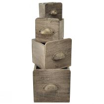 Holz Schubladen Set mit Griff, Braun Gewischt - Rustikale Aufbewahrung, Set verschiedene Größen 4St
