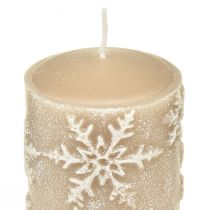Artikel Stumpenkerzen Beige Kerzen Schneeflocken 100/65mm 4St