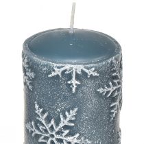 Artikel Stumpenkerzen Blau Kerzen Schneeflocken 150/65mm 4St