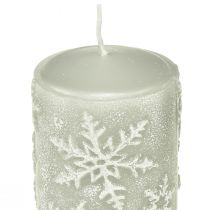 Artikel Stumpenkerzen Grau Kerzen Schneeflocken 100/65mm 4St