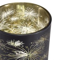 Artikel Elegantes Glas-Windlicht mit Feuerwerksdesign – Schwarz und Gold, 9 cm – Ideale Dekoration für festliche Anlässe – 6St