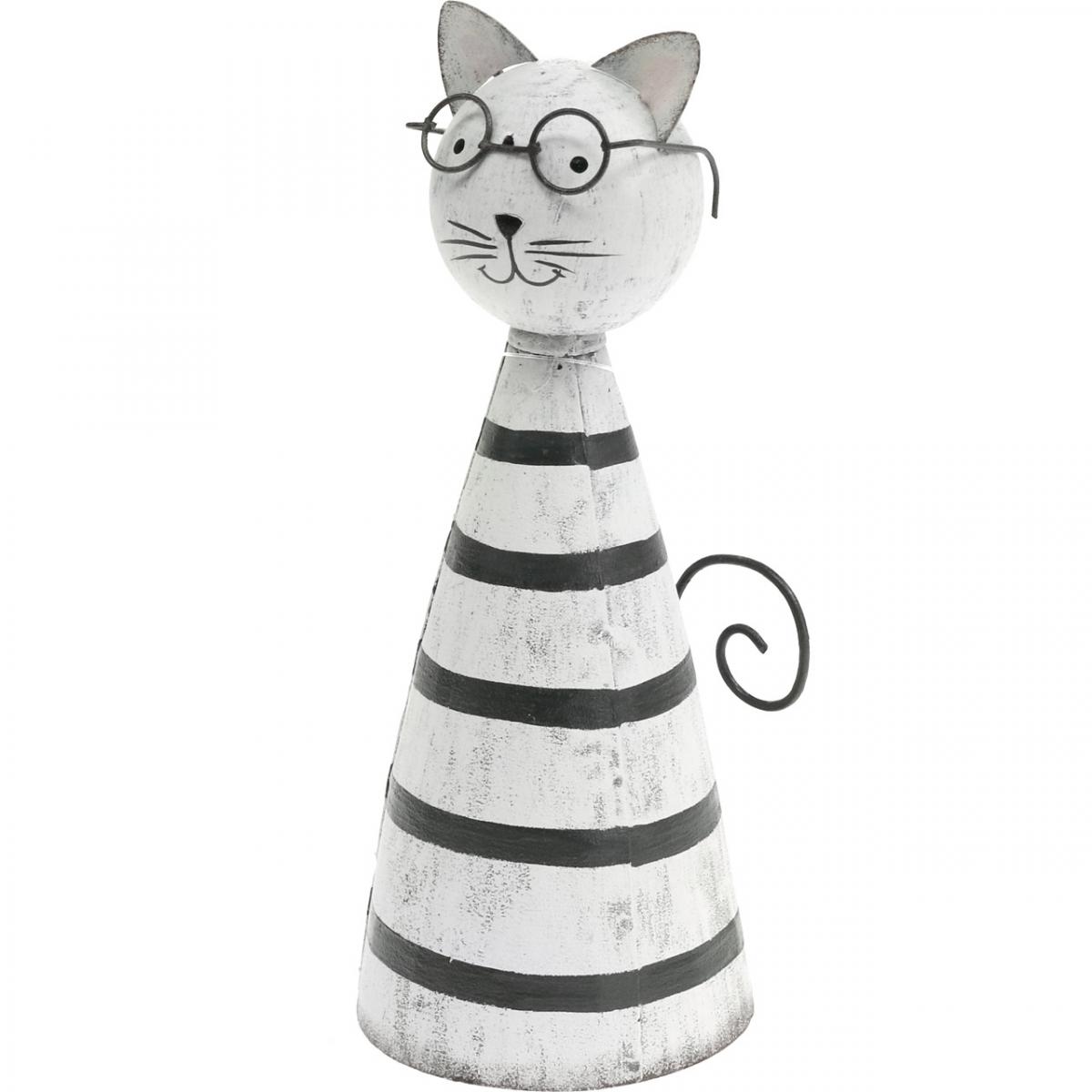 Floristik24.ch Stellen, Brille, Dekofigur Schwarz-Weiß Katzenfigur H16cm zum Metall Ø7cm-02823 mit Katze