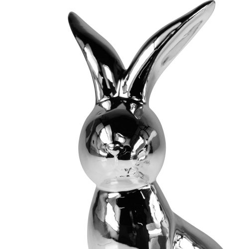 Floristik24 Deko Osterhase Keramik Deko Hase sitzend Silber 18cm 2St