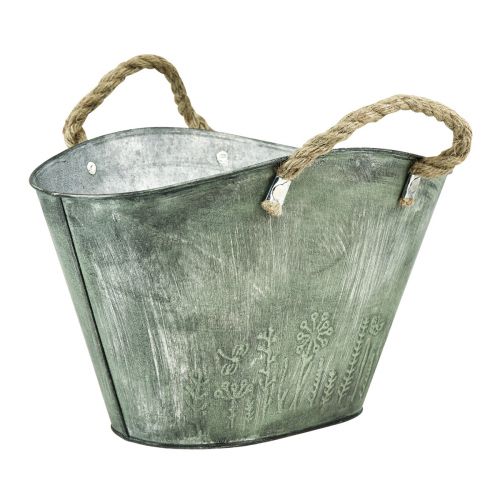 Floristik24 Blumentopf mit Griffen Tasche Metall Jute 24,5×17×15,5cm