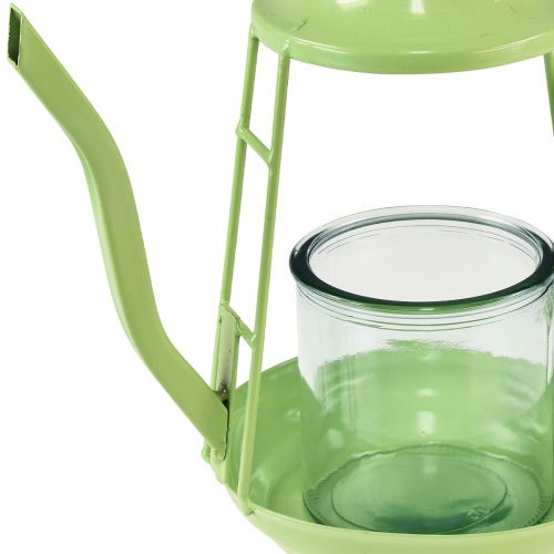 Artikel Teelichthalter Glas Windlicht Teekanne Grün Ø13cm H22cm