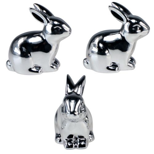 Artikel Hase Silber Sitzend Keramik Metall Optik 8,5cm 3St