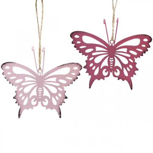 Anhänger Schmetterling Deko Metall Rosa Pink 8,5x9,5cm  6St-08994