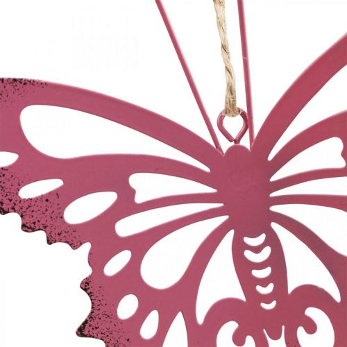 Floristik24.ch Anhänger Schmetterling Deko Metall Rosa Pink 8,5x9,5cm  6St-08994