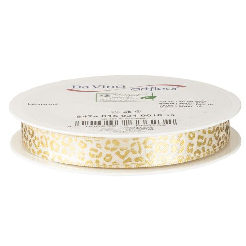 Artikel Band Leopard Print Seidenband Creme Gold 15mm 18m