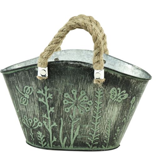 Floristik24 Blumentopf mit Griffen Tasche Metall Jute 19×13,5×13,5cm