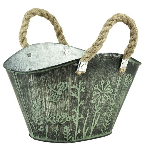 Artikel Blumentopf mit Griffen Tasche Metall Jute 19×13,5×13,5cm