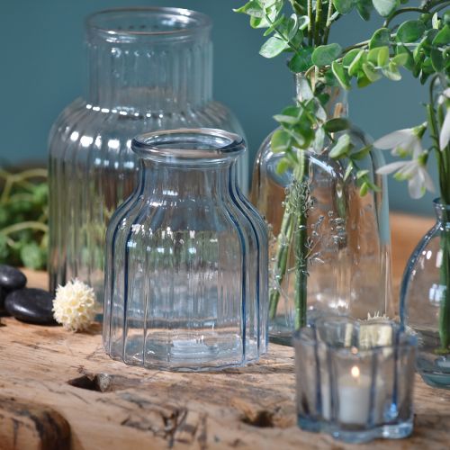 Artikel Blumenvasen Glas Rillen Design Blau Ø11cm H14,5cm 2St