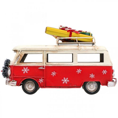 Floristik24 Weihnachtsdeko Auto Weihnachtsbus Vintage Bus Rot L17cm