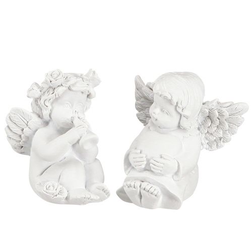 Floristik24 Deko Engel mit Herz Grabschmuck Weiß Polyresin H5cm 6St