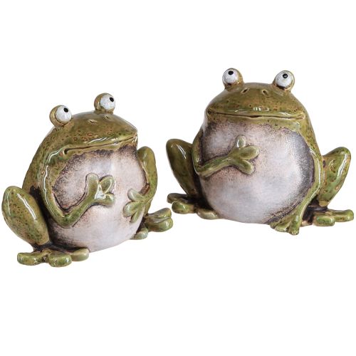 Artikel Deko Frosch Keramik Grün Braun Vintage L15,5cm 2 St