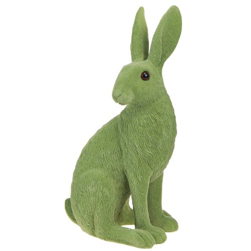 Deko Hase sitzend Figur Osterhase beflockt Grün 12×9×25cm