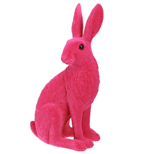 Deko Hase sitzend Figur Osterhase beflockt Pink 12×9×25cm