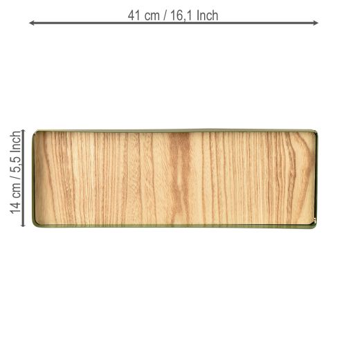 Artikel Deko Tablett rechteckig Grün Metall Holzboden 41×14cm