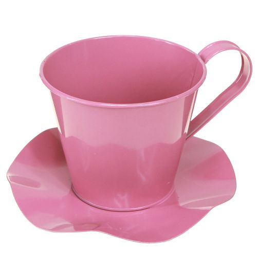 Deko Teetasse Metall Tasse mit Teller Pink Ø12 H10cm 8 St