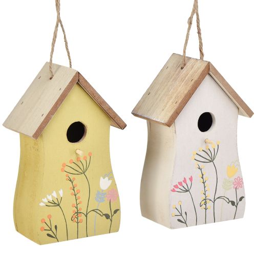 Deko zum Hängen Vogelhäuschen Holz Weiß Gelb 13cm 2 St