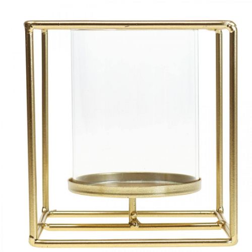 Artikel Deko Kerzenhalter Gold Metall Windlicht Glas 12×12×13cm