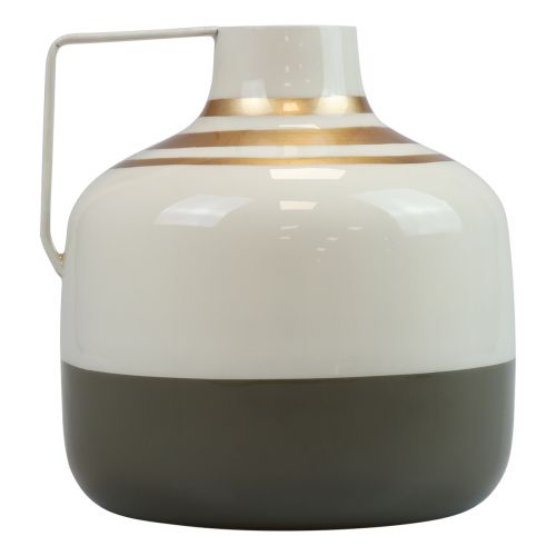 Artikel Charmante Metall Deko-Vase mit Henkel Vintage-Stil Creme/Grau/Gold Ø16cm H17cm für Trockenblumen & Kunstpflanzen