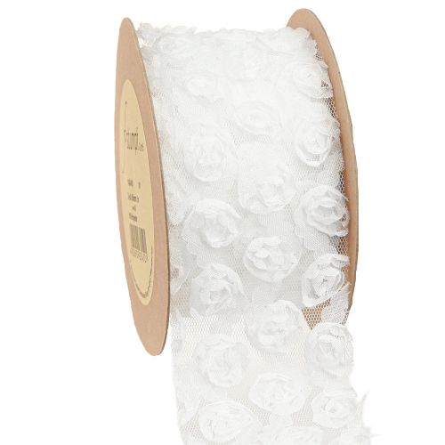 Floristik24 Dekoband Hochzeit Weiße Rosen Geschenkband 60mm 5m