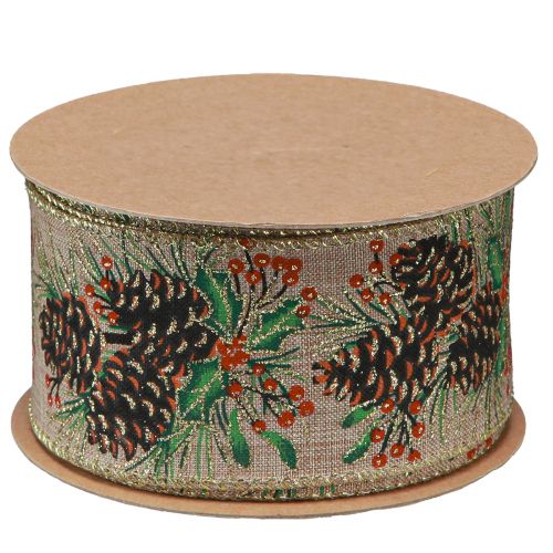 Artikel Dekoband Weihnachten Zapfen Breites Geschenkband Natur 60mm 10m