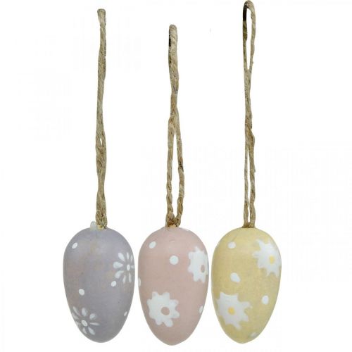 Artikel Mini Ostereier, Holzeier mit Blumen, Osterdeko Lila, Rosa, Gelb H3,5cm 6St