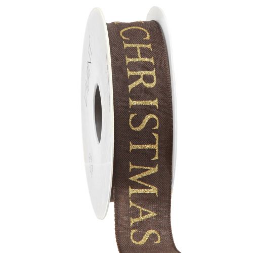 Floristik24 Elegantes Weihnachtsband in Dunkelbraun mit goldener 'Merry Christmas' Schrift Breite 25mm Länge 15m