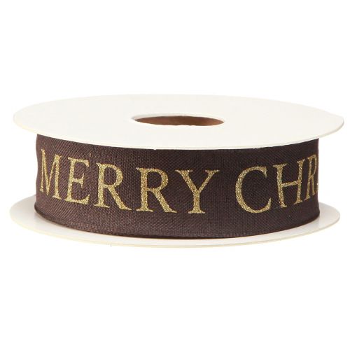 Artikel Elegantes Weihnachtsband in Dunkelbraun mit goldener 'Merry Christmas' Schrift Breite 25mm Länge 15m