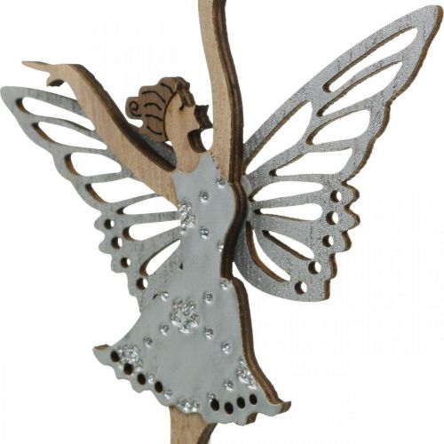 Floristik24 Blumenstecker Fee, Frühling, Tanzende Elfe, Pflanzenstecker Natur, Silbern, Weiß 6St