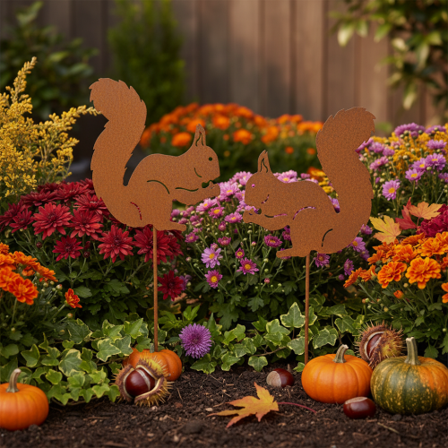 Artikel Gartenstecker Eichhörnchen aus Metall in Rostoptik, 52 cm, 2er-Set