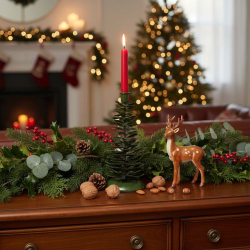 Artikel Kerzenständer Tannenbaum Grün Metall 28 cm für Stabkerzen