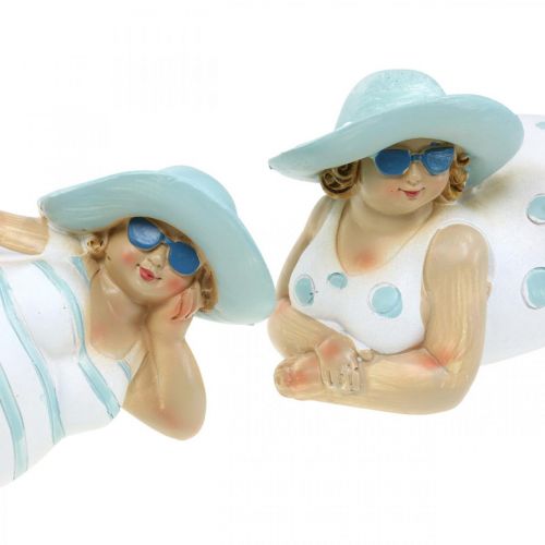 Floristik24 Damen am Strand, Badenixen, Meerdeko Blau/Weiß H7/8cm L17cm 2er-Set