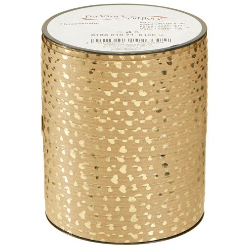 Artikel Geschenkband Kräuselband mit Herzen Gold Braun 10mm 100m