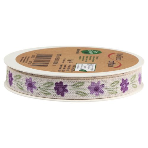 Artikel Geschenkband Blumen Baumwollband Lila Weiß 15mm 20m