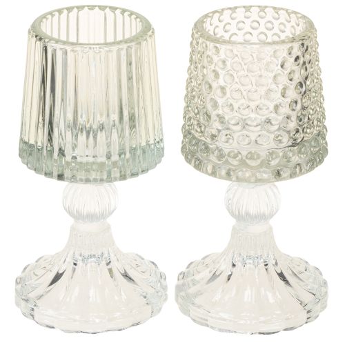 Artikel Glas Teelichthalter mit Fuß Punkte und Rillen H15cm 2St
