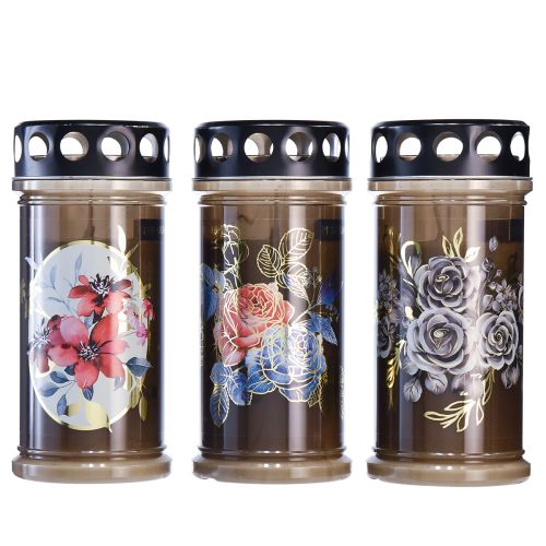 Artikel Grabkerzen Braun Grablichter Blumen Ø7,5cm H16,5cm 6 St