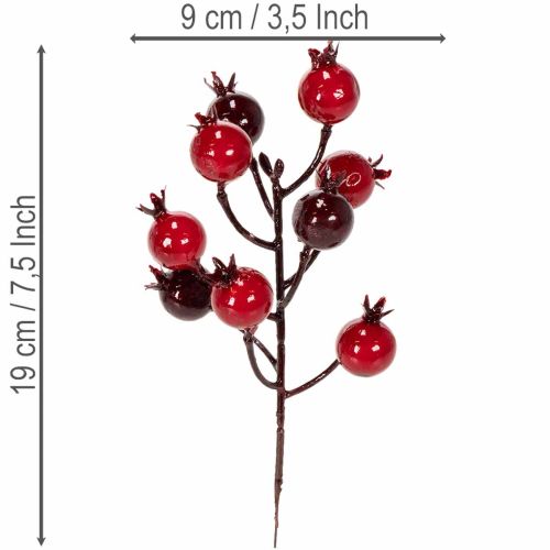 Artikel Künstliche Granatapfelzweige 19 cm, 4 Stück, rot, für Vase und Gestecke