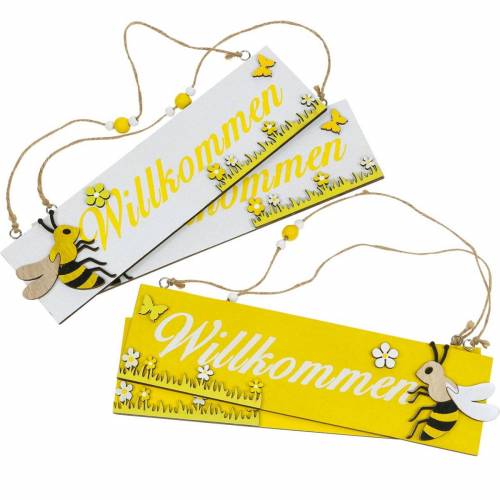 Artikel Willkommensschild mit Biene, Holzdeko, Bienendeko zum Hängen, Willkommen, Türschild 4St
