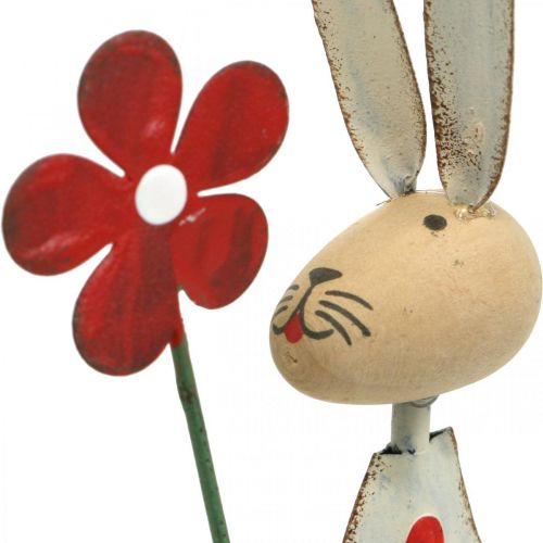Artikel Osterdekoration, Hase aus Metall, Frühlingsdeko, Osterhase mit Blume Rot, Beige H21cm 2St