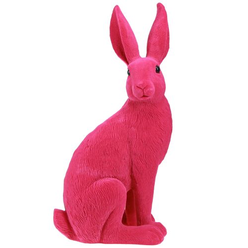 Hase Pink Deko Osterhase sitzend beflockt 16×13×35cm