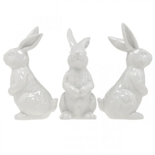 Floristik24 Keramik Hase sitzend Weiß Osterhase Osterdeko H14,5cm 3St