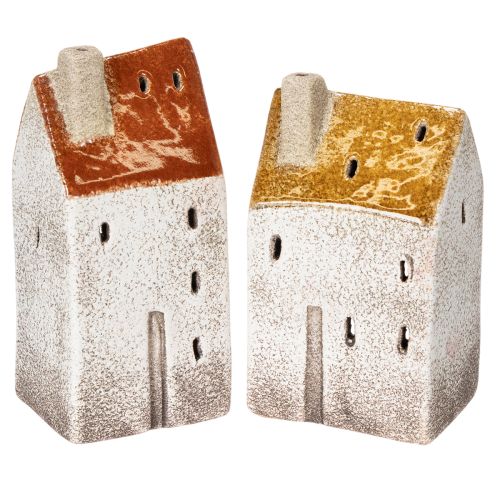 Artikel Keramik-Teelichthäuser 2er-Set mit Schornstein 13cm Handbemalt für Herbst- und Winterdekoration