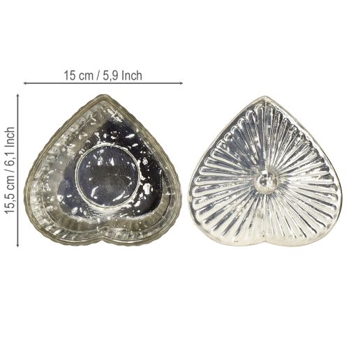 Artikel Herzdose mit Deckel Glasdose Herz Champagner 15,5×15×10cm